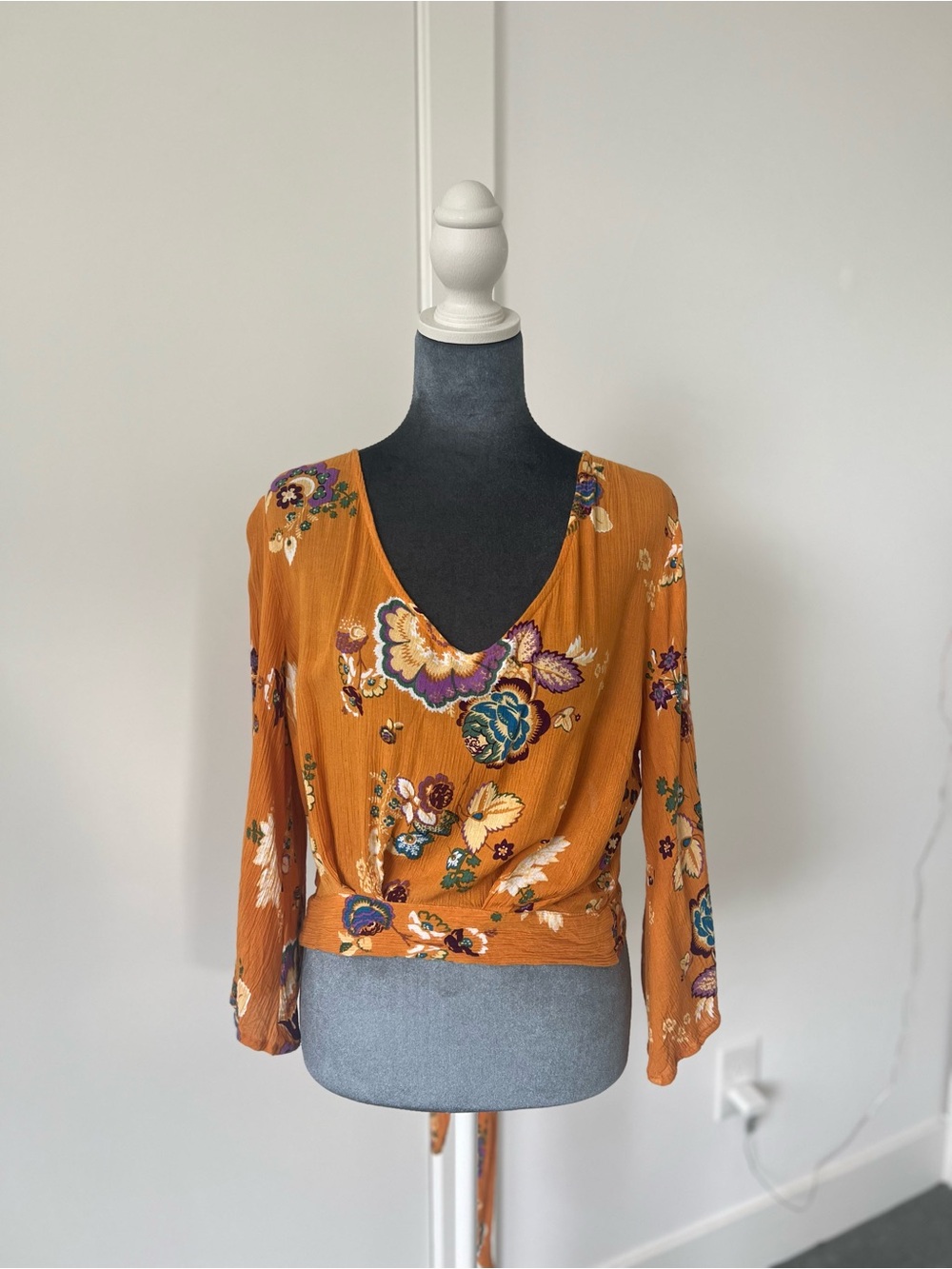 Patrons of Peace Mustard Floral V-Neck Wrap Top